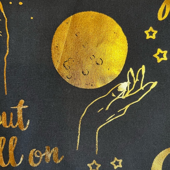 Halloween Black Fabric Shower Curtain Metallic Gold Moon Stars Sun I Put Spell - Picture 5 of 6